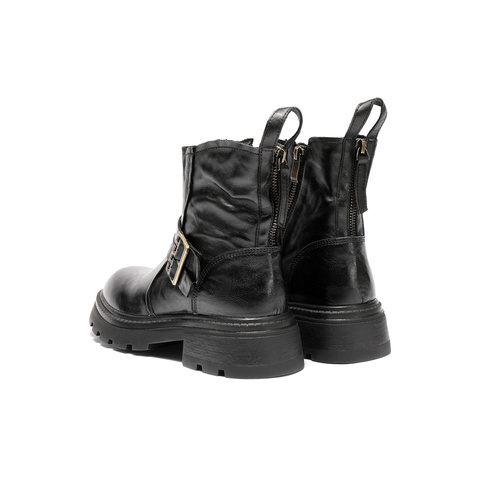 森达时装靴女2025冬新商场同款抓纹皮带扣潮流中筒靴XTJ01DZ5