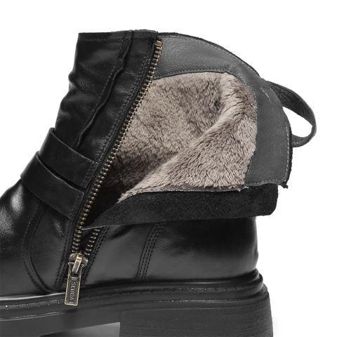 森达时装靴女2025冬新商场同款抓纹皮带扣潮流中筒靴XTJ01DZ5