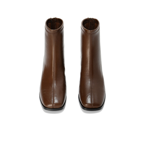 森达弹力靴女2025冬季新款气质方头粗高跟时装短靴WP034DD5