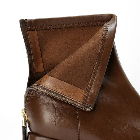 森达弹力靴女2025冬季新款气质方头粗高跟时装短靴WP034DD5