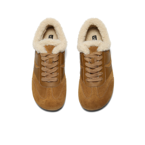 森达毛毛鞋女2025冬新舒适毛绒保暖德训休闲鞋WP033DM5