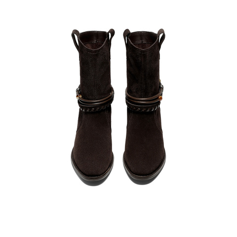 森达西部靴女2025冬新商场同款粗跟休闲骑士中筒靴XVW01DZ5