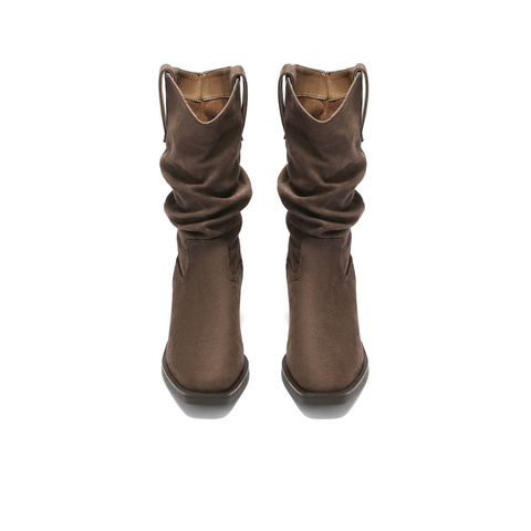 森达西部靴女2025年冬新潮流粗跟休闲堆堆靴长筒靴ZTI62DG5