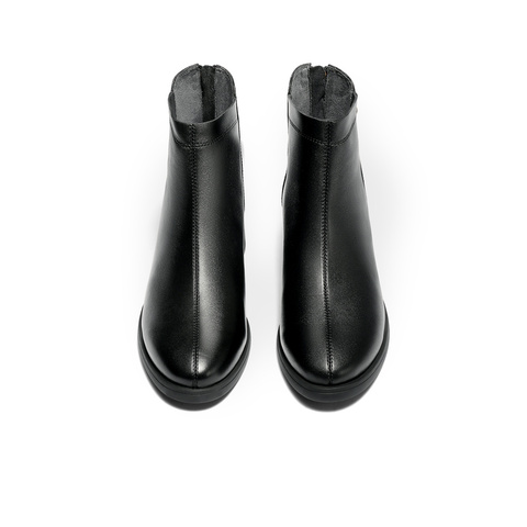 森达时装靴女款2025冬新商场同款气质显瘦粗跟短皮靴4FU42DD5