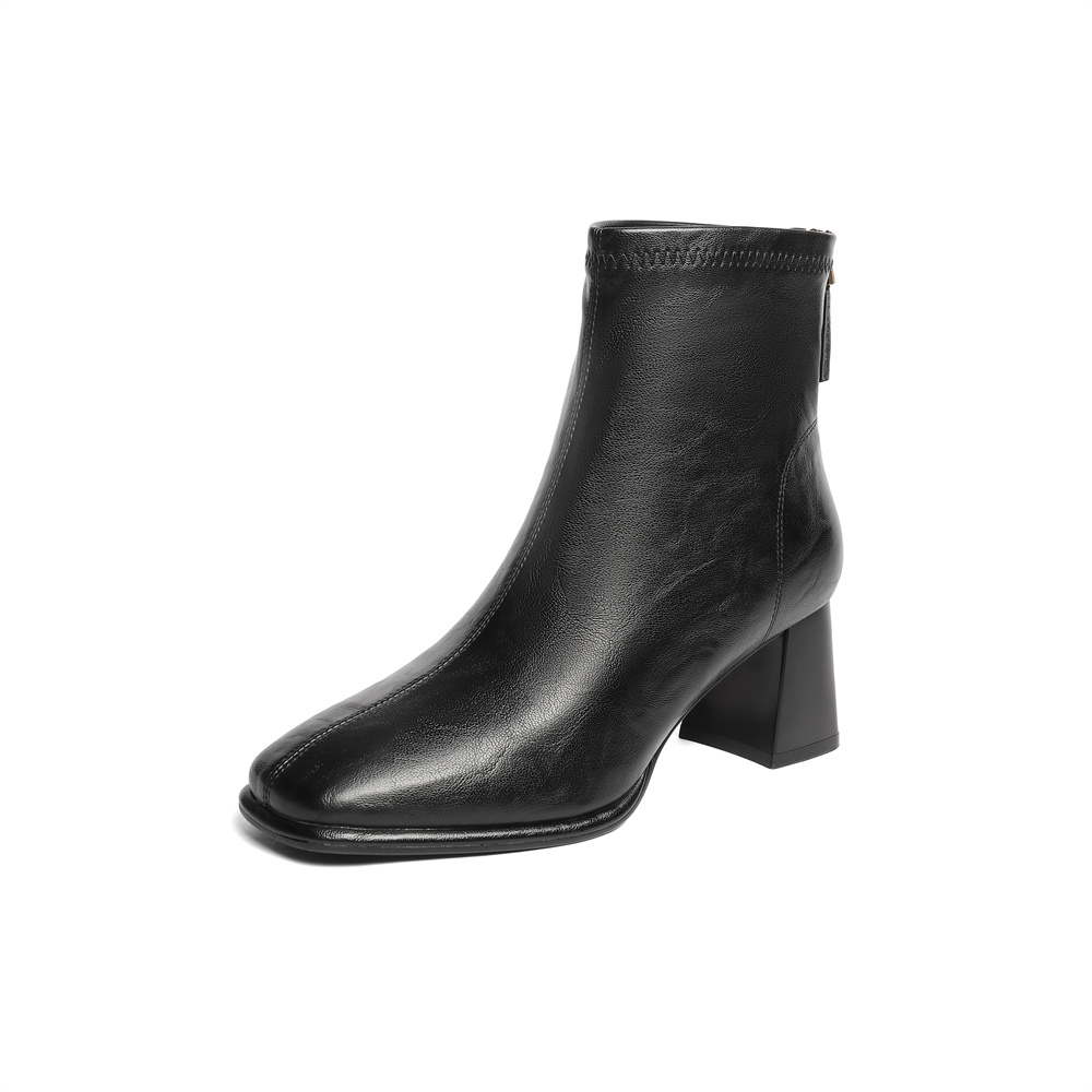 森达弹力靴女2025冬季新款商场同款时尚粗高跟短靴XRR01DD5