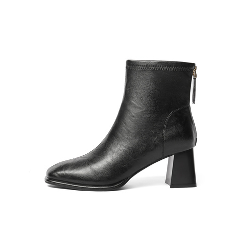 森达弹力靴女2025冬季新款商场同款时尚粗高跟短靴XRR01DD5