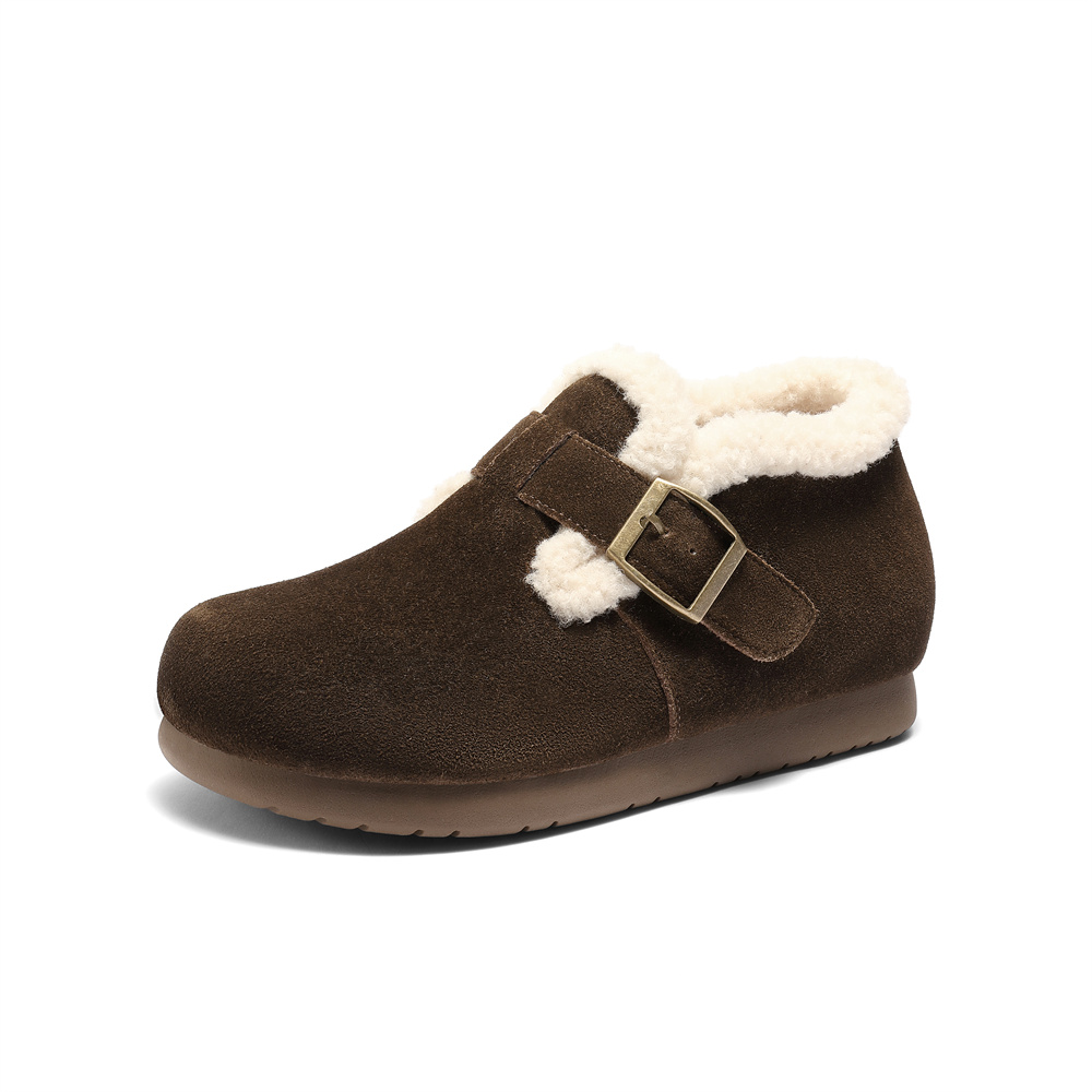 森达毛毛鞋女2025冬新商场同款保暖毛绒勃肯短靴XUW01DD5