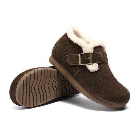 森达毛毛鞋女2025冬新商场同款保暖毛绒勃肯短靴XUW01DD5