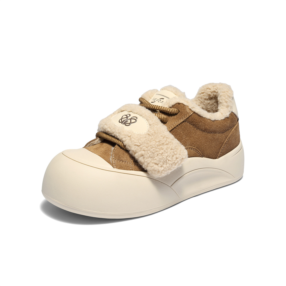 森达毛毛鞋女2025冬新商场同款户外保暖厚底休闲鞋XUT01DM5