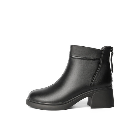 森达休闲靴2025冬季新款商场同款软面粗高跟短靴XRN01DD5