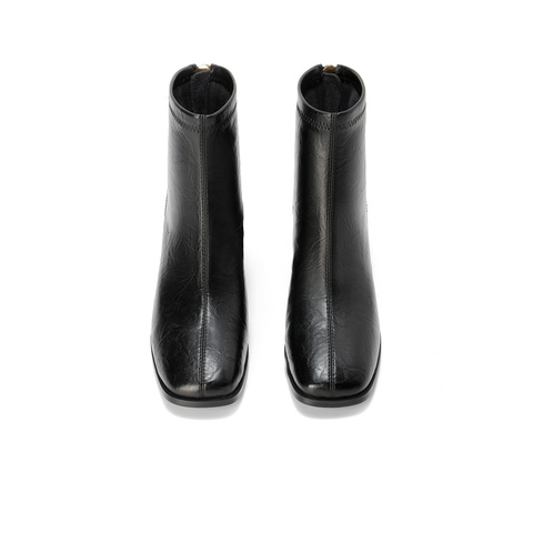 森达弹力靴女2025冬季新款气质方头粗高跟时装短靴WP034DD5