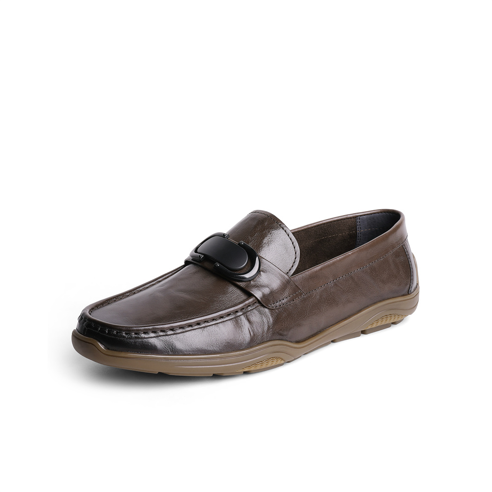 森达豆豆鞋男2025春季商场同款舒适一脚蹬休闲皮鞋1IP01AM5