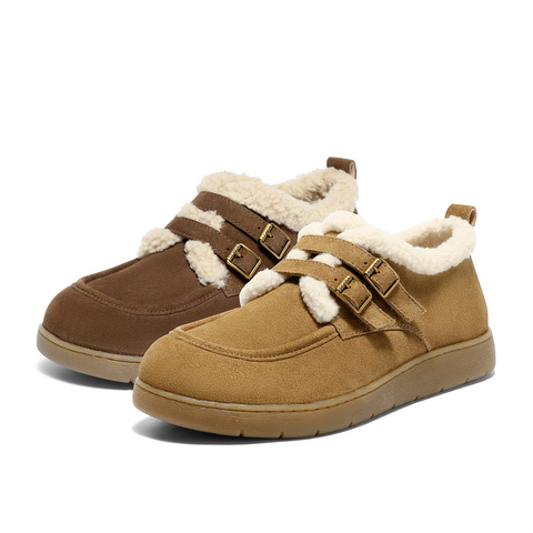 森达毛毛鞋女2025冬新商场同款保暖毛绒平底休闲鞋4URE8DM5