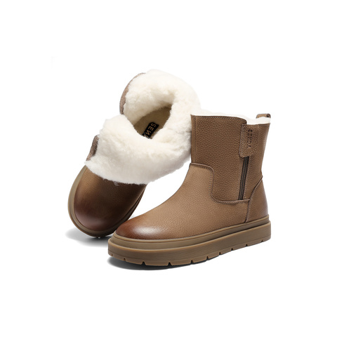 森达雪地靴女2025冬新商场同款户外保暖时尚休闲短皮靴XTZ01DD5