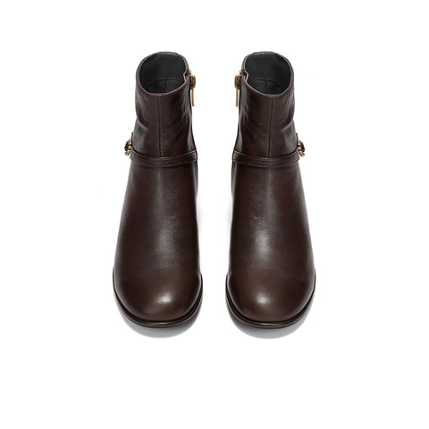 森达时装靴女2025冬新商场同款抓纹时尚短皮靴XVS01DD5