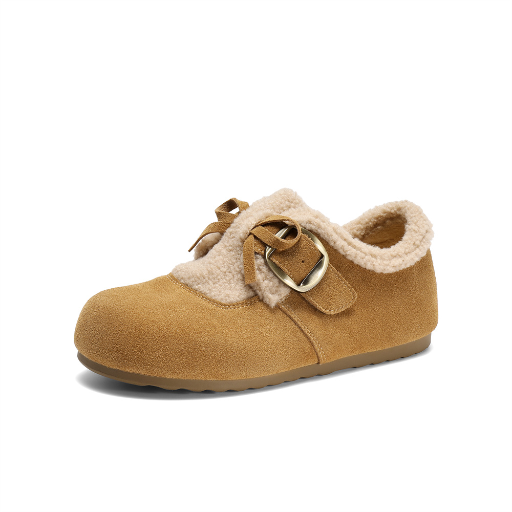 森达毛毛鞋女2025冬新户外毛绒保暖休闲勃肯鞋ZTI53DM5