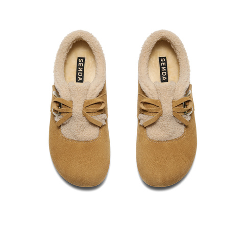 森达毛毛鞋女2025冬新户外毛绒保暖休闲勃肯鞋ZTI53DM5