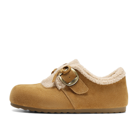 森达毛毛鞋女2025冬新户外毛绒保暖休闲勃肯鞋ZTI53DM5