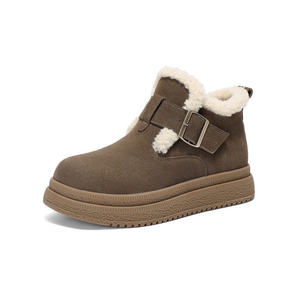森达雪地靴女2025冬新商场同款毛绒厚底勃肯短靴XTK01DD5