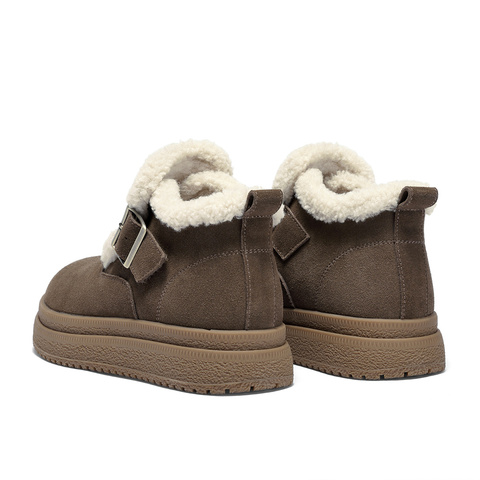 森达雪地靴女2025冬新商场同款毛绒厚底勃肯短靴XTK01DD5