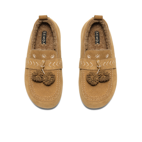 森达毛毛鞋女2025冬新商场同款保暖毛绒勃肯休闲鞋XTM01DA5