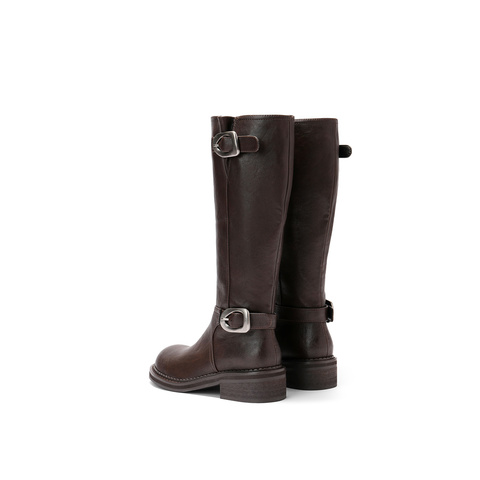 森达骑士靴女2025年冬新时尚潮流厚底休闲长筒靴ZTI46DG5