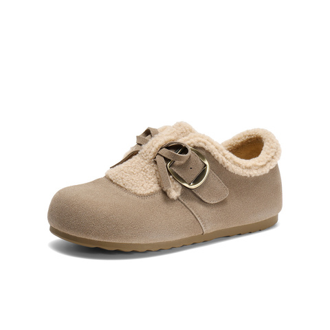 森达毛毛鞋女2025冬新户外毛绒保暖休闲勃肯鞋ZTI53DM5