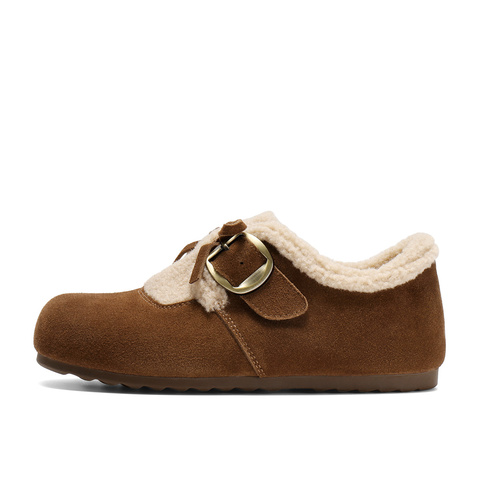 森达毛毛鞋女2025冬新户外毛绒保暖休闲勃肯鞋ZTI53DM5