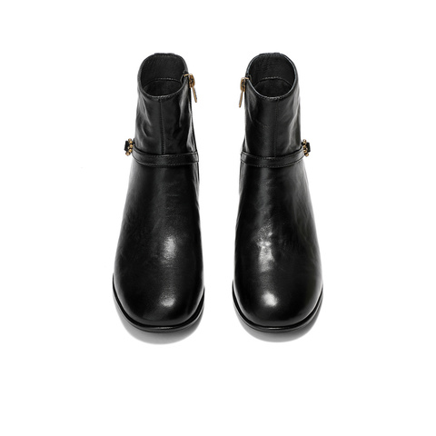 森达时装靴女2025冬新商场同款抓纹时尚短皮靴XVS01DD5