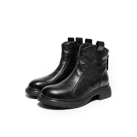 森达休闲靴女2025冬季新款抓纹做旧潮流休闲短皮靴ZTI08DD5