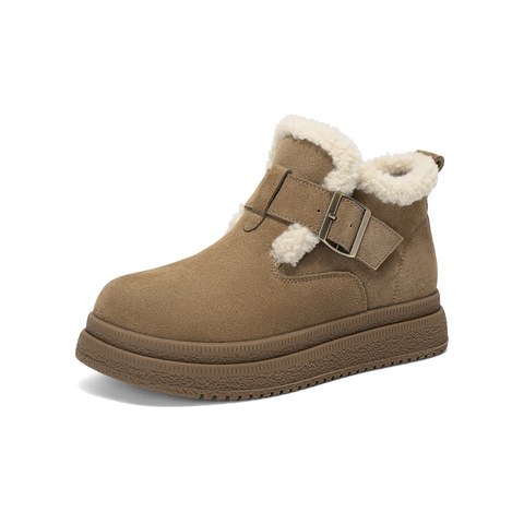 森达雪地靴女2025冬新商场同款毛绒厚底勃肯短靴XTK01DD5