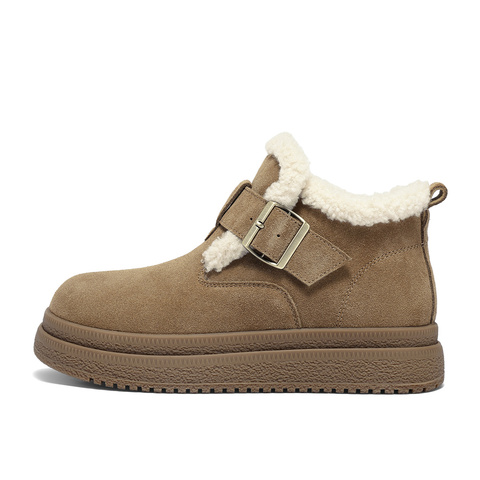 森达雪地靴女2025冬新商场同款毛绒厚底勃肯短靴XTK01DD5