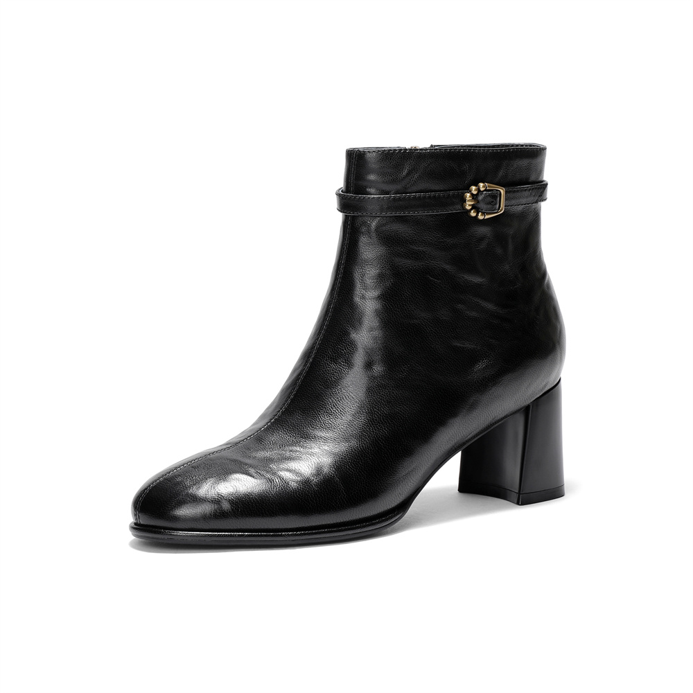 森达时装靴女2025冬新商场同款抓面气质休闲短皮靴XVR01DD5