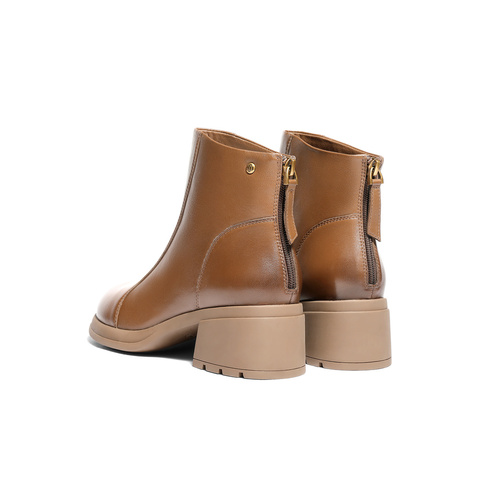 森达时装靴女2025冬新商场同款时尚粗高跟短皮靴4PQ48DD5