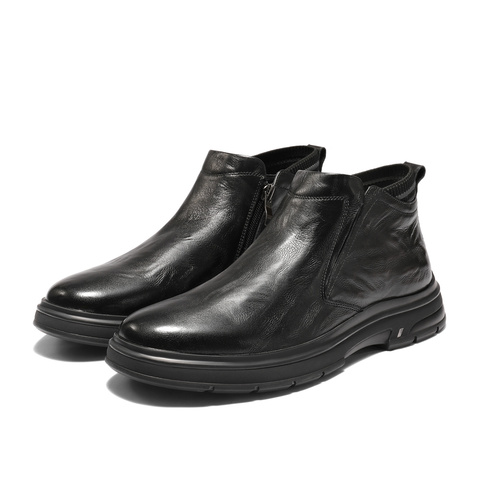 森达皮靴男2025冬季新款抓纹真皮厚底休闲短靴VD004DD5