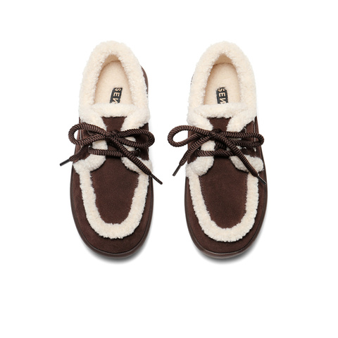 森达毛毛鞋女2025冬季新款户外保暖厚底休闲鞋WP032DM5