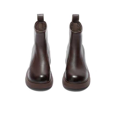 森达时装靴女2025冬季新款时尚粗跟厚底休闲短皮靴ZTI06DZ5