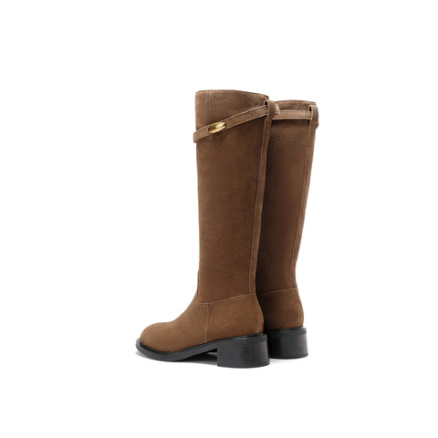 森达骑士靴女2025冬新气质显瘦小金豆粗跟长靴ZTI76DG5