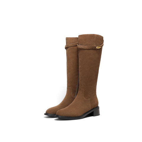 森达骑士靴女2025冬新气质显瘦小金豆粗跟长靴ZTI76DG5
