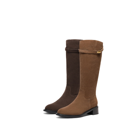 森达骑士靴女2025冬新气质显瘦小金豆粗跟长靴ZTI76DG5