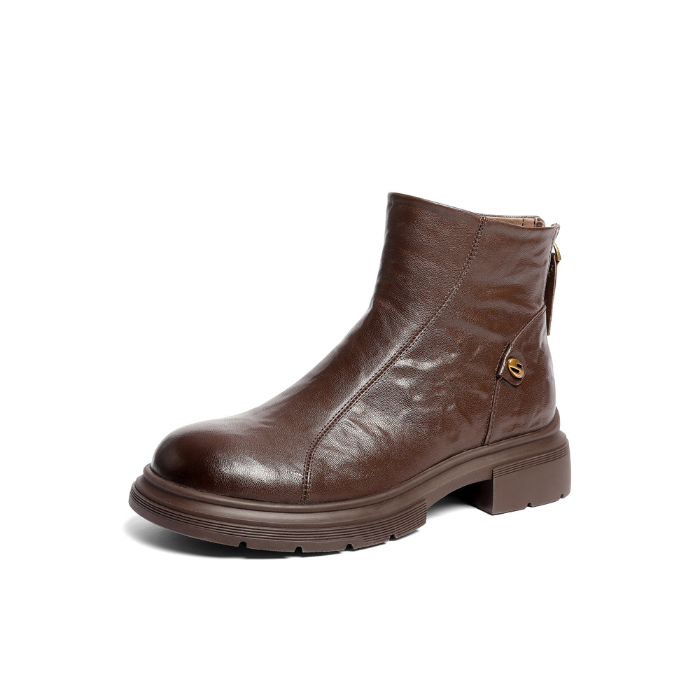 森达时装靴女2025冬新商场同款时尚真皮休闲短靴ZTI66DD5