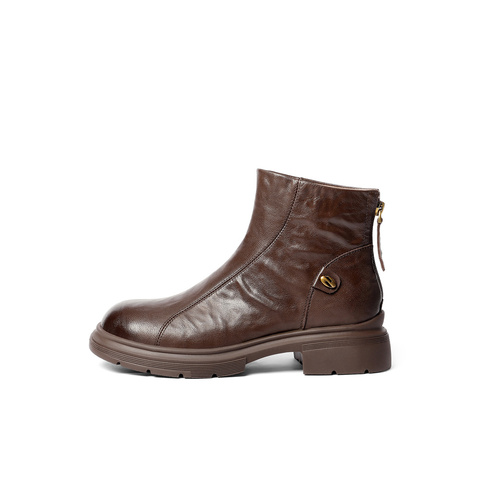 森达时装靴女2025冬新商场同款时尚真皮休闲短靴ZTI66DD5