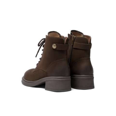 森达马丁靴女2025冬新商场同款潮流户外粗跟短皮靴4CU40DD5