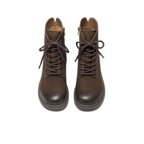 森达马丁靴女2025冬新商场同款潮流户外粗跟短皮靴4CU40DD5