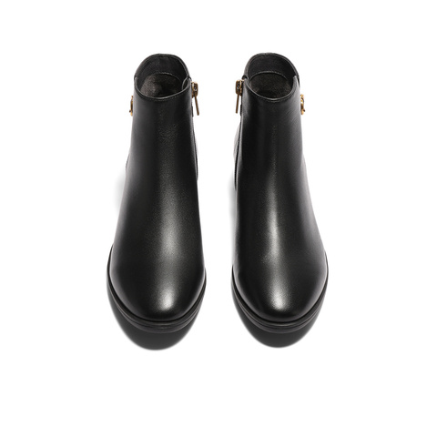 森达休闲靴女2025冬季新款商场同款百搭粗跟短皮鞋4T6B5DD5