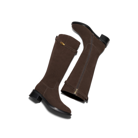 森达骑士靴女2025冬新气质显瘦小金豆粗跟长靴ZTI76DG5