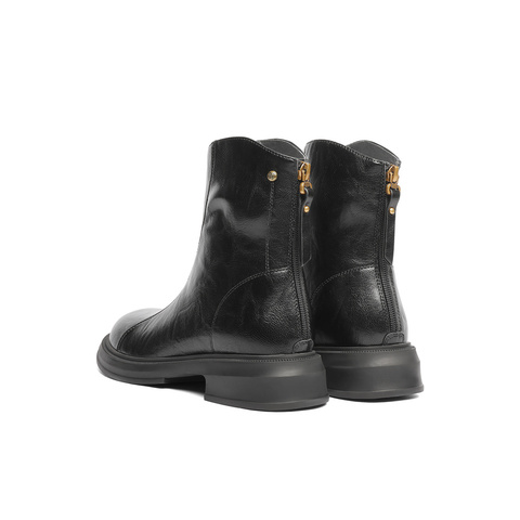 森达弹力靴女2025冬新商场同款复古潮流休闲中筒靴XRP01DZ5