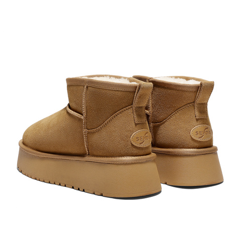 森达雪地靴女2025冬季新款户外保暖毛绒休闲短靴WP067DD5