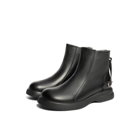 森达时装靴女2025冬新商场同款软面气质休闲短皮靴XVH01DD5