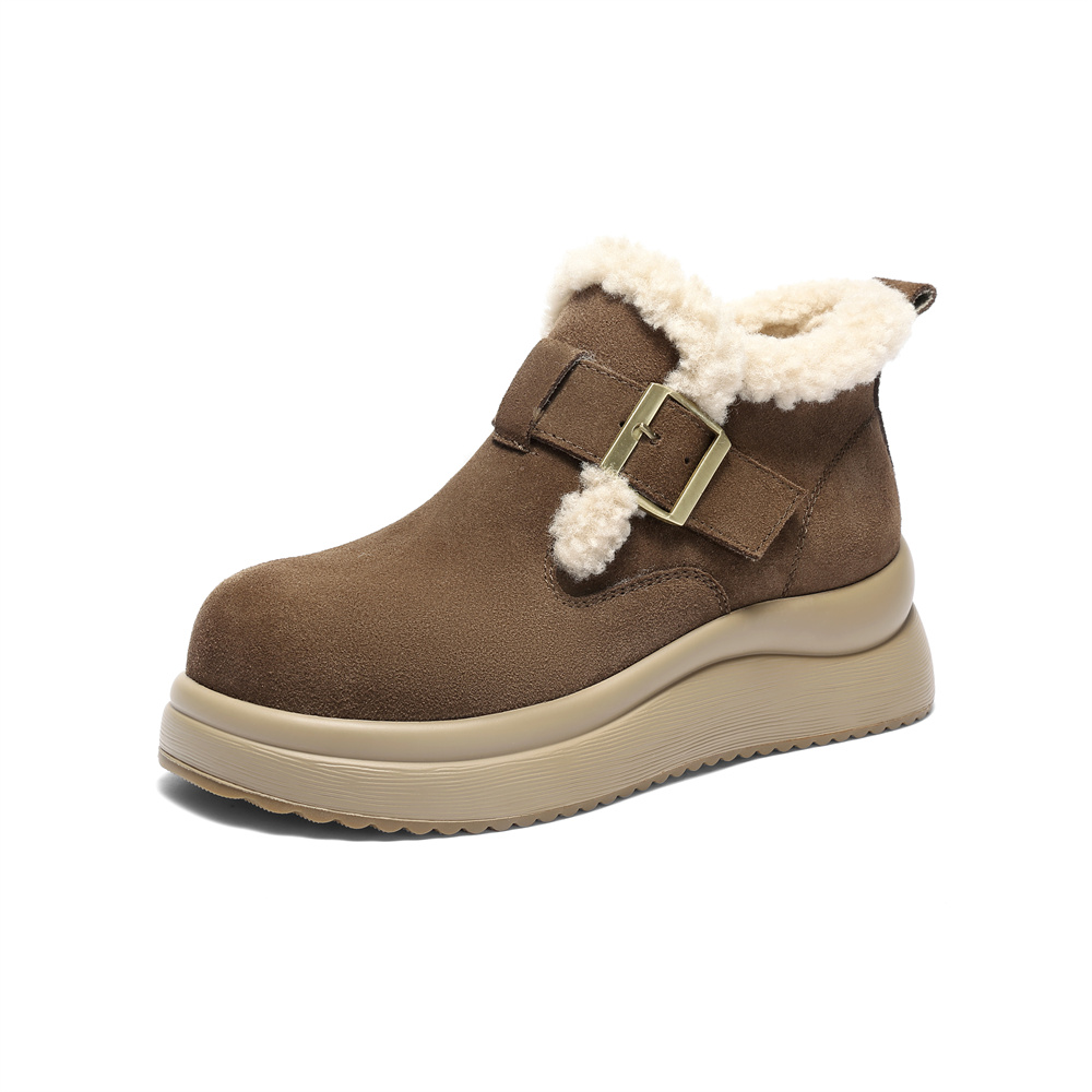 森达雪地靴女2025冬季新款舒适保暖绒毛厚底勃肯鞋ZTI29DD5